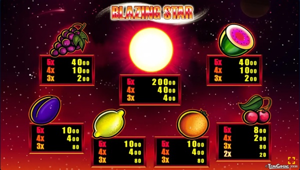 Blazing Star symbols and payouts