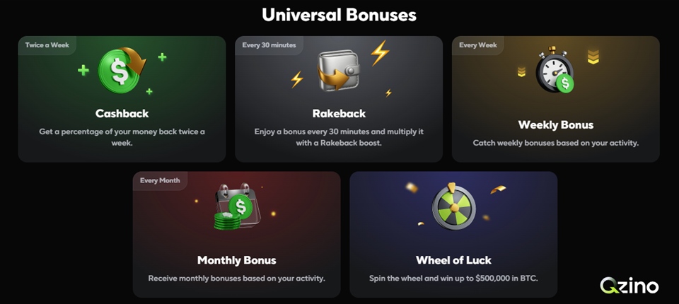 Qzino universal bonuses